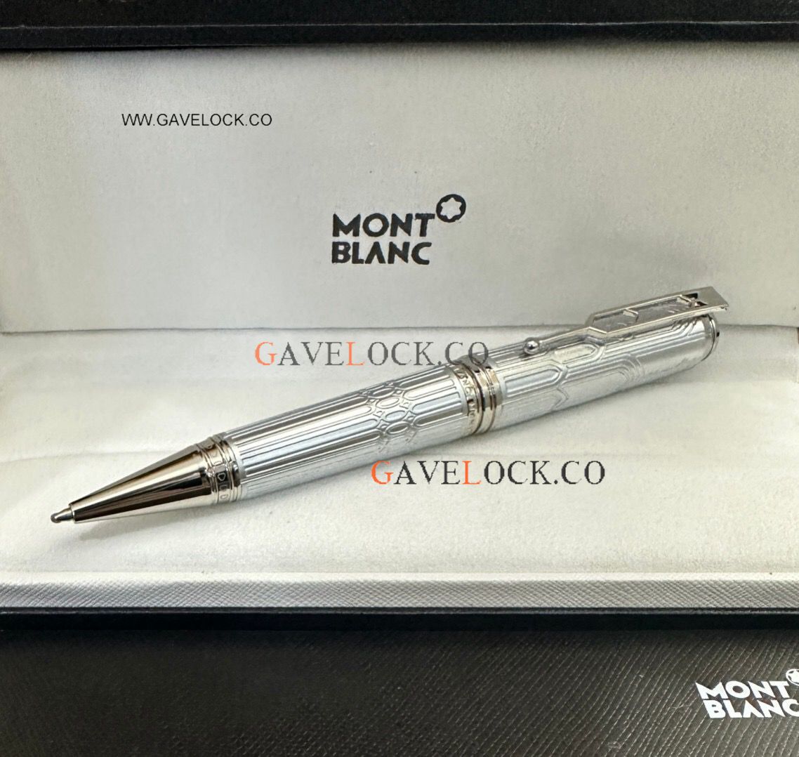 AAA Copy Montblanc Victor Hugo Silver Barrel & Silver Clip Ballpoint Pen